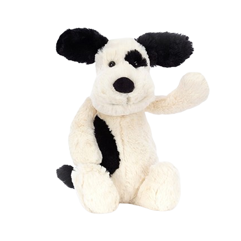 Jellycat  Bashful Black & Cream Puppy Original  害羞的黑色乳白色小狗   Medium中号 毛绒玩具 BAS3BCPNN 高31cm x宽12cm